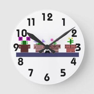 4 pots et une horloge murale de chat