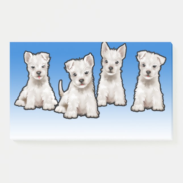 4 Pups mouillés grand bleu fade Post-it Bloc de no (Devant)