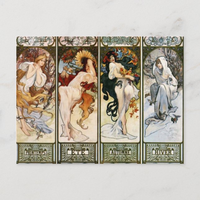 4 saisons Carte postale A. Mucha (Devant)