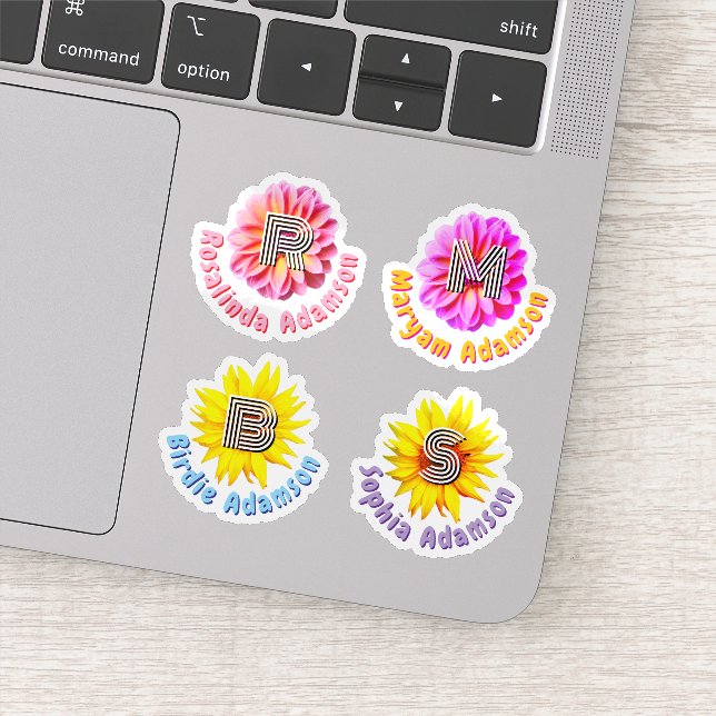 4 Stickers de nom monogramme floral étanche (Détail)