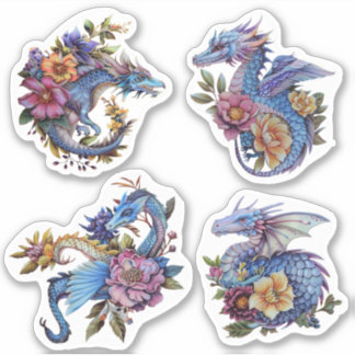 4 Stickers Dragons Bleus