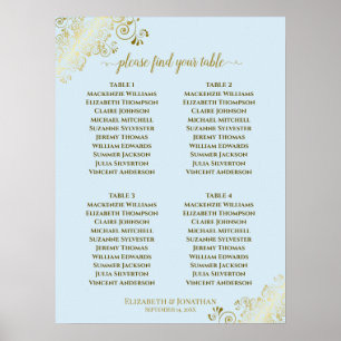 4 Table Poudre Bleu & Or Mariage Tableau de siège
