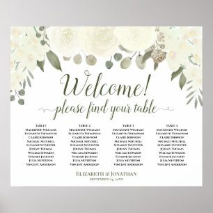 4 Tableau Blanc Floral Mariage Welcome Graphique d