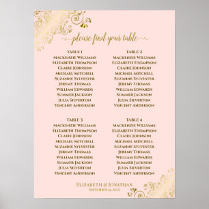 4 Tableau Blush Pink & Gold Mariage Tableau de siè