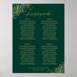 4 Tableau Emerald Green & Gold Mariage Carte de si