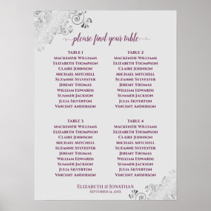 4 Tableau Mariage Plat Magenta sur gris