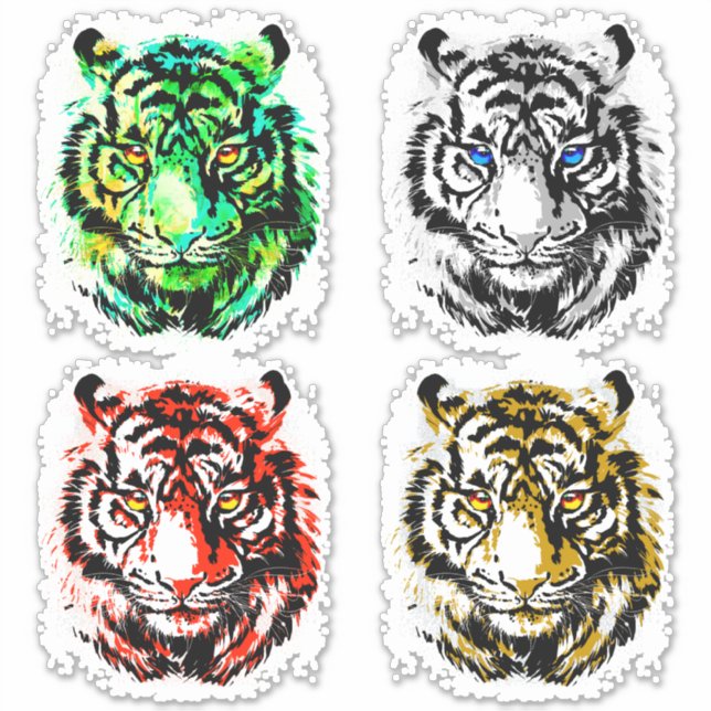 4 Tiger têtes autocollant - Tiger stickers (Devant)