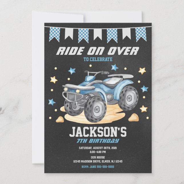 4 Wheeler Birthday Invitation / Quad Bike / ATV (Devant)