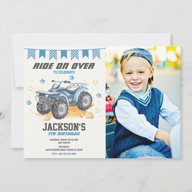 4 Wheeler Birthday Photo Invitation / Quad Bike (Devant)