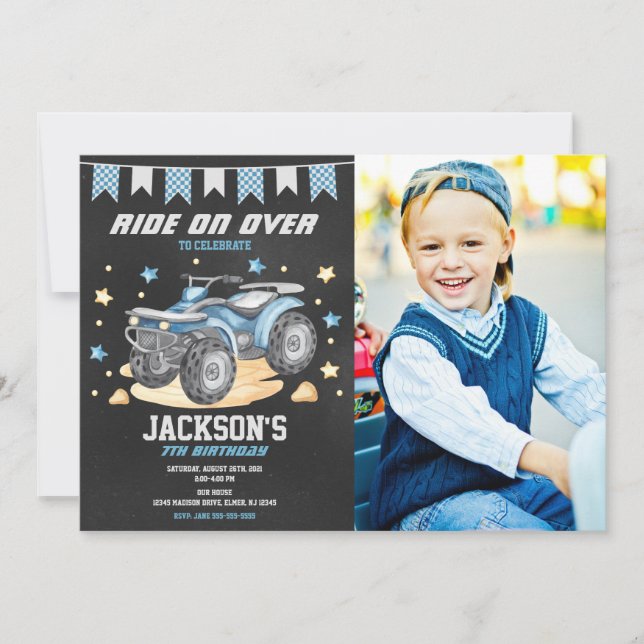 4 Wheeler Birthday Photo Invitation / Quad Bike (Devant)