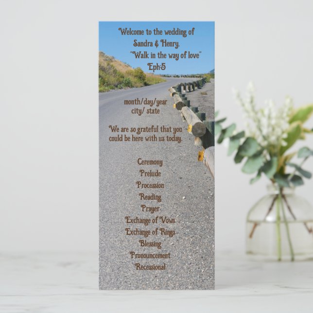 4" X 9,25" Programme de mariage texte des deux côt (Debout devant)