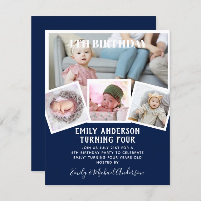 4E anniversaire Photo Collage Invitation Garçon fi (Devant / Derrière)