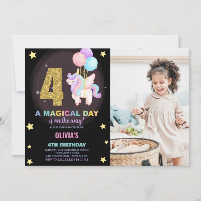4e anniversaire Unicorn Anniversaire Invitations a (Devant)
