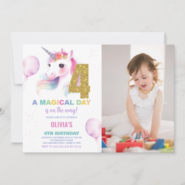 4e anniversaire Unicorn Anniversaire Invitations p (Devant)