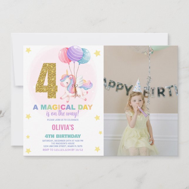 4e anniversaire Unicorn Anniversaire Invitations p (Devant)