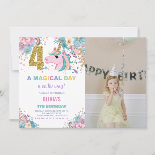 4e anniversaire Unicorn Anniversaire Invitations p (Devant)