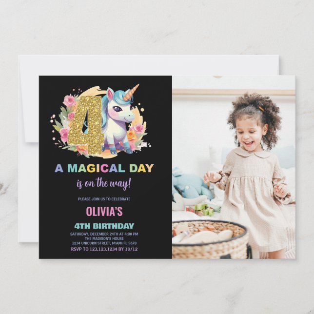 4e anniversaire Unicorn Anniversaire Invitations p (Devant)