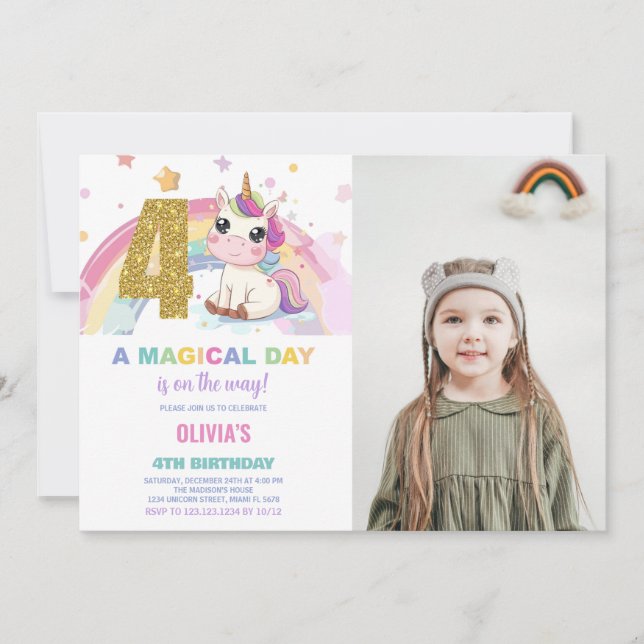 4e anniversaire Unicorn Anniversaire Invitations p (Devant)