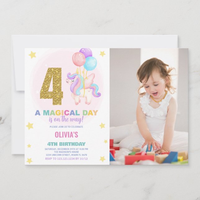 4e anniversaire Unicorn Anniversaire Invitations p (Devant)