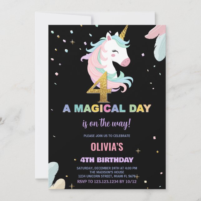 4e anniversaire Unicorn Invitations anniversaire (Devant)