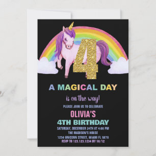 4e Rainbow Unicorn Birthday Invitations Parties sc