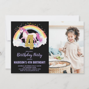 4e Rainbow Unicorn Birthday Invitations photo