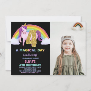 4e Rainbow Unicorn Birthday Invitations photo