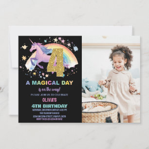 4e Unicorn Invitations d'anniversaire avec photo