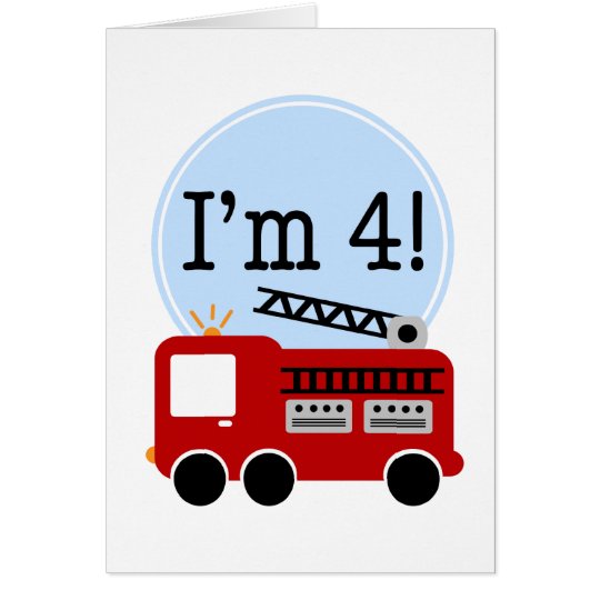 4ème Camion de pompiers d'anniversaire Cartes