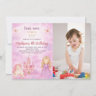 4ème Princesse Anniversaire Invitation avec photo