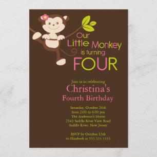 4èmes invitations de fête d'anniversaire de singe