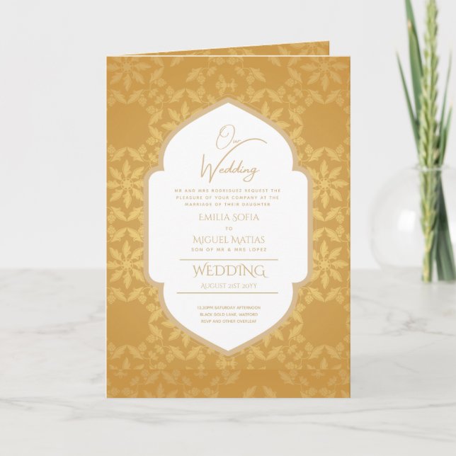 4page Gold Ornate MARIAGE Inviter Programme modern (Devant)