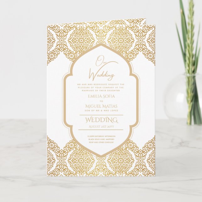 4page Gold Ornate MARIAGE Inviter Programme modern (Devant)
