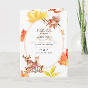 4pg Espagnol BODA Invitation Bois Animaux Automne