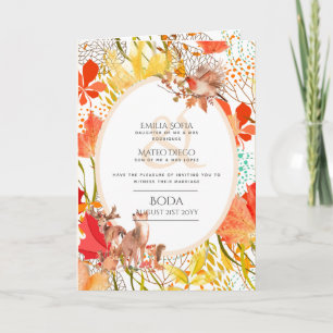 4pg Espagnol BODA Invitation Bois Animaux Automne