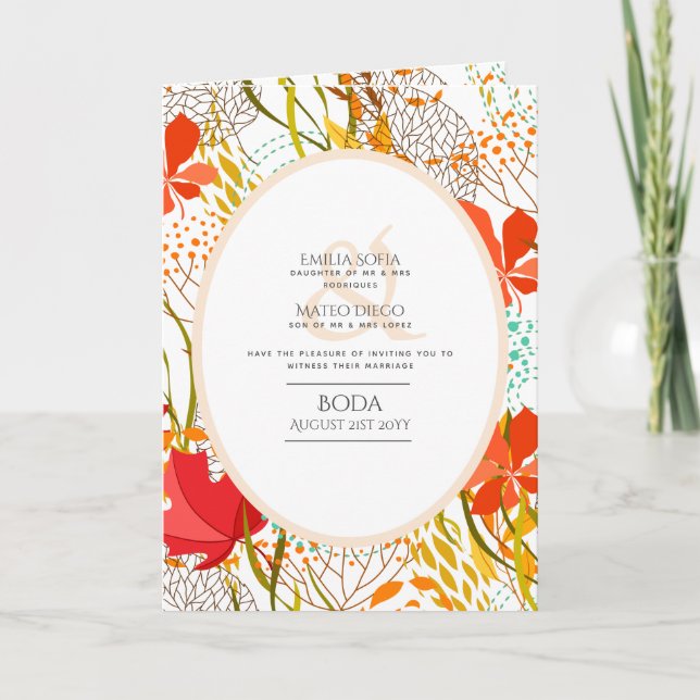 4pg Espagnol BODA Invitation Feuilles d'automne Mo (Devant)