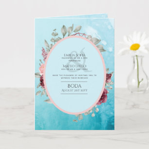 4pg Espagnol BODA Invitation Turquoise Aqua Bleu B