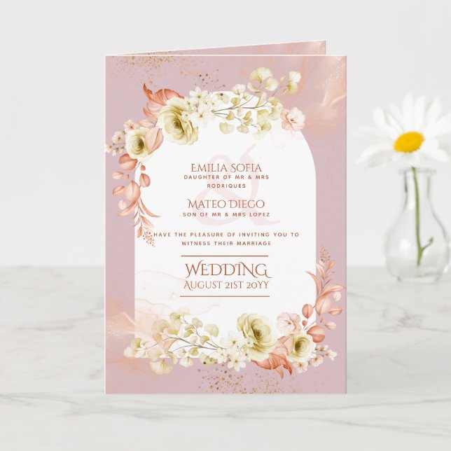 4pg Hispanic Floral Wedding Programme Bilingue Chi (Petite plante)