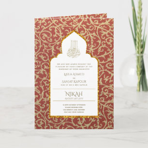 4Pg NIKAH WALIMA Invitation Red Gold Ornate