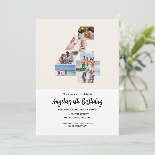 4th Birthday Invitation Minimalist - Number 4 (Debout devant)