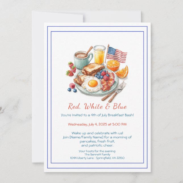 4th of July Breakfast Invitation – Patriotic  (Devant)