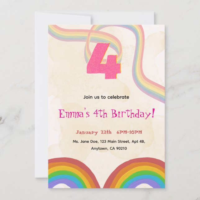 4th Rainbow Girl Birthday Invitation    (Devant)