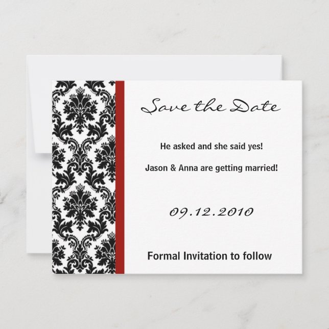 4x5 Enregistrer la carte de date - Black Damask &  (Devant)