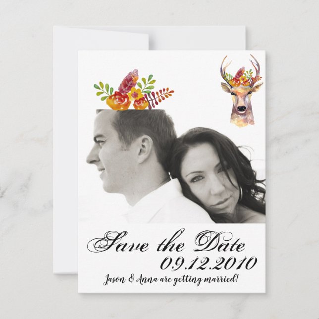 4x5 Enregistrer la carte de date boho cerf Buck He (Devant)