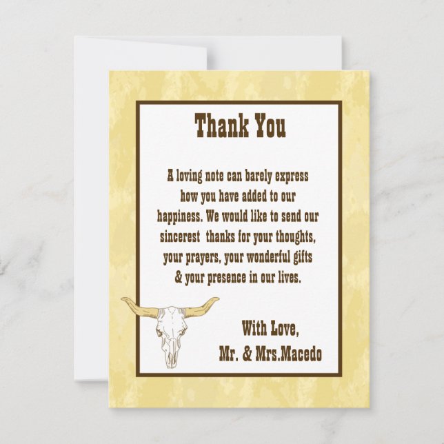 4x5 FLAT Carte de remerciements Cowboy Rodeo Steer (Devant)