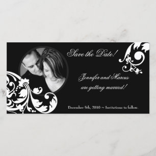 4x8 Black White Floral Fiançailles Faire-part