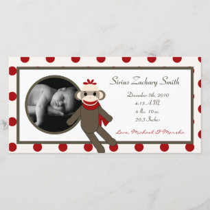 4x8 Faire-part de naissance de singe rouge