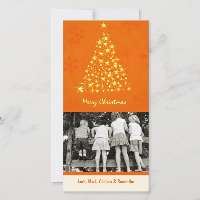 4x8 Orang Snowflake XMAS Tree photo carte de Noël (Devant)
