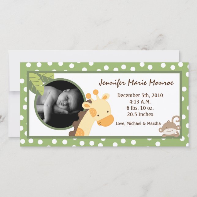 4x8 Safari Adventure Photo Faire-part de naissance (Devant)