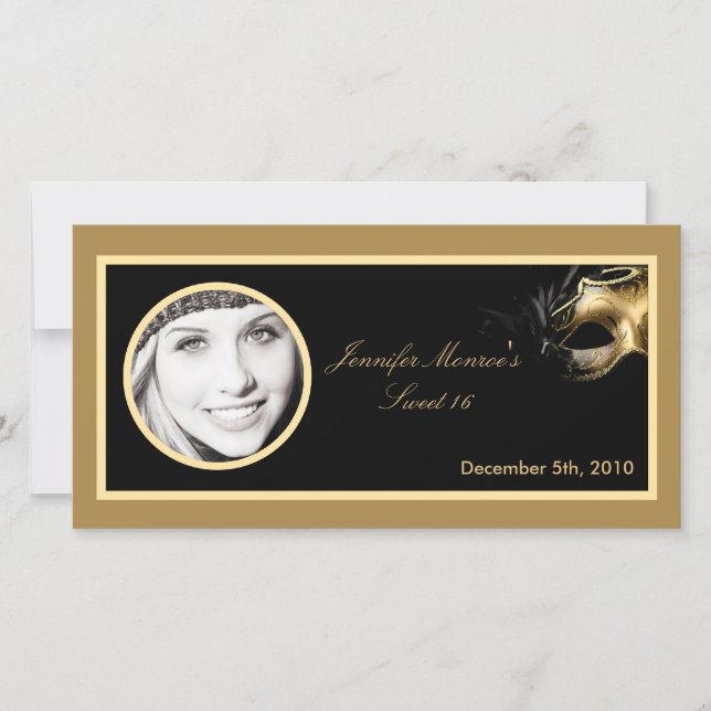 4x8 Sweet 16 Gold Black Party Faire-part (Devant)